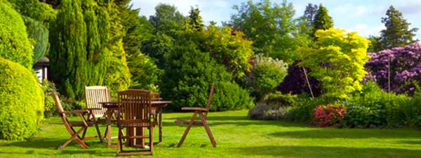 manutenzione del verde, giardino, sedie in legno